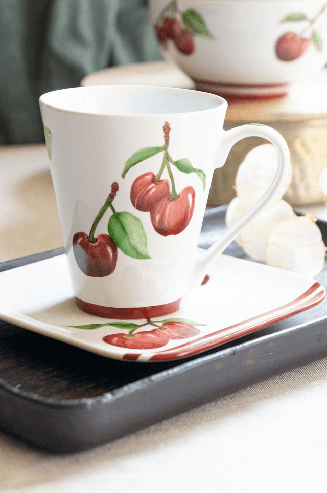 Ensemble café gourmand, cerises rouges, café frappé d'été, cadeau artisanal à personnaliser