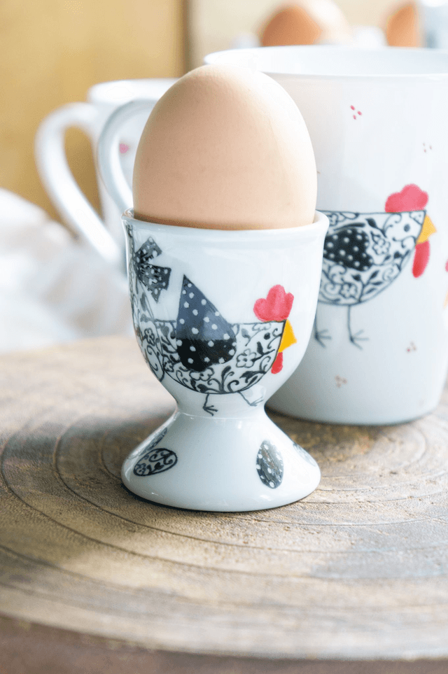 Coquetier et mug à café céramique personnalisés, coquetier et tasse à café poules stylisées, création unique, idée cadeau pour tous