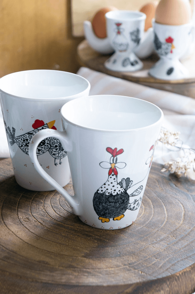 Mug et coquetier en céramique poules rigolotes, création fait-main, tasse à café et coquetier personnalisables, idées cadeaux pour tous