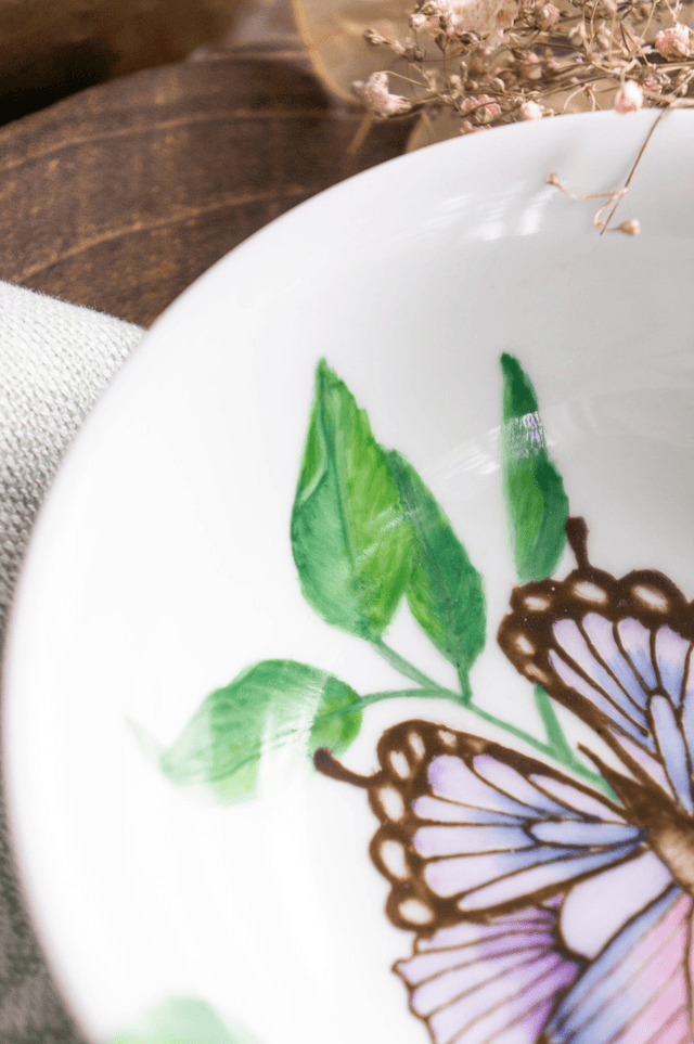 Coupelle vide poche papillon et myosotis, création artisanale unique cadeau anniversaire pour tous