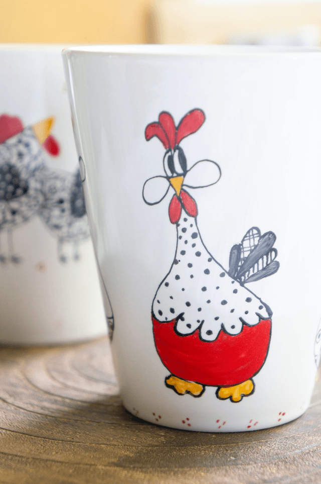 Mug et coquetier en céramique poules rigolotes, création fait-main, tasse à café et coquetier personnalisables, idées cadeaux pour tous