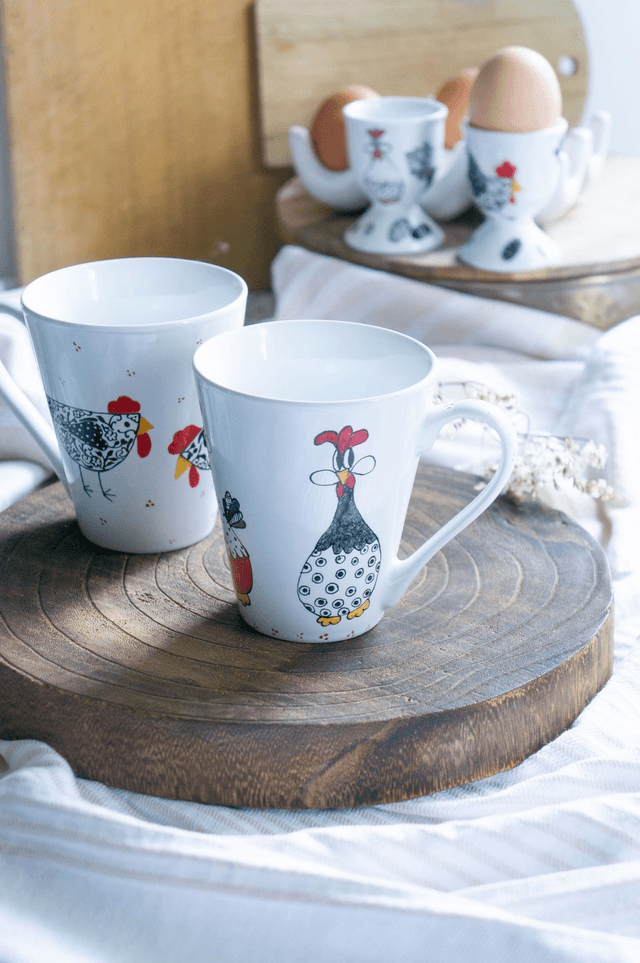 Mug et coquetier en céramique poules rigolotes, création fait-main, tasse à café et coquetier personnalisables, idées cadeaux pour tous