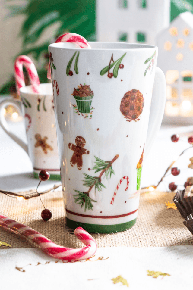 Mug XXL en Porcelaine Peint à la Main, gourmandises de Noël, mug de Noël