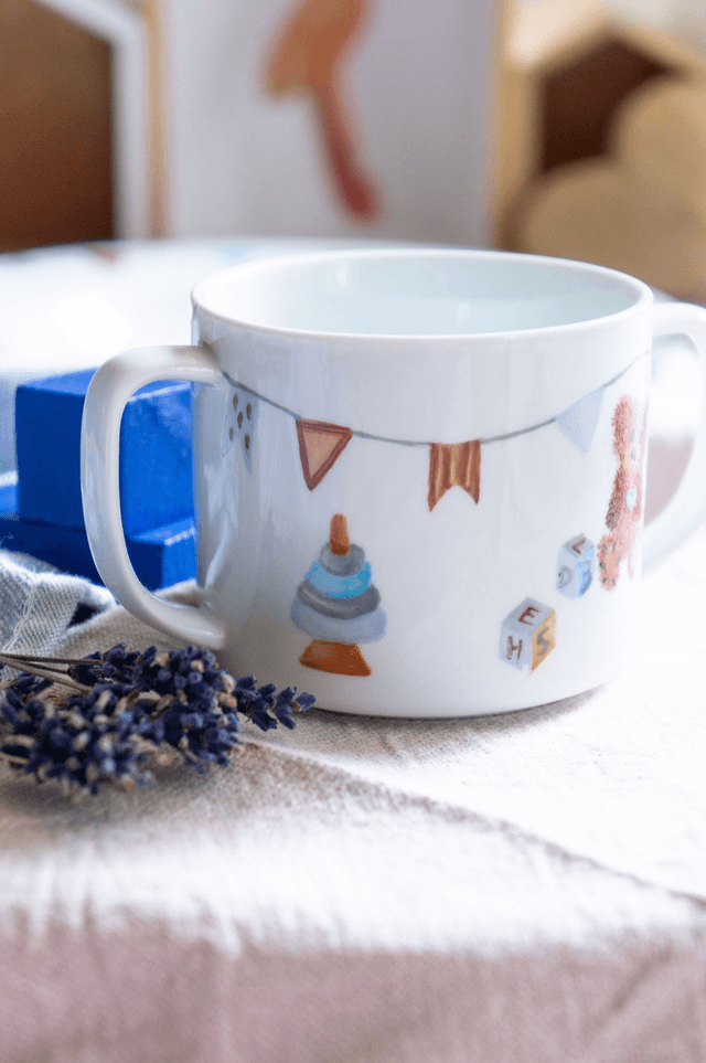 Ensemble premiers repas de bébé en porcelaine ourson à personnaliser assiette, mug, boite à dents, cadeau de naissance