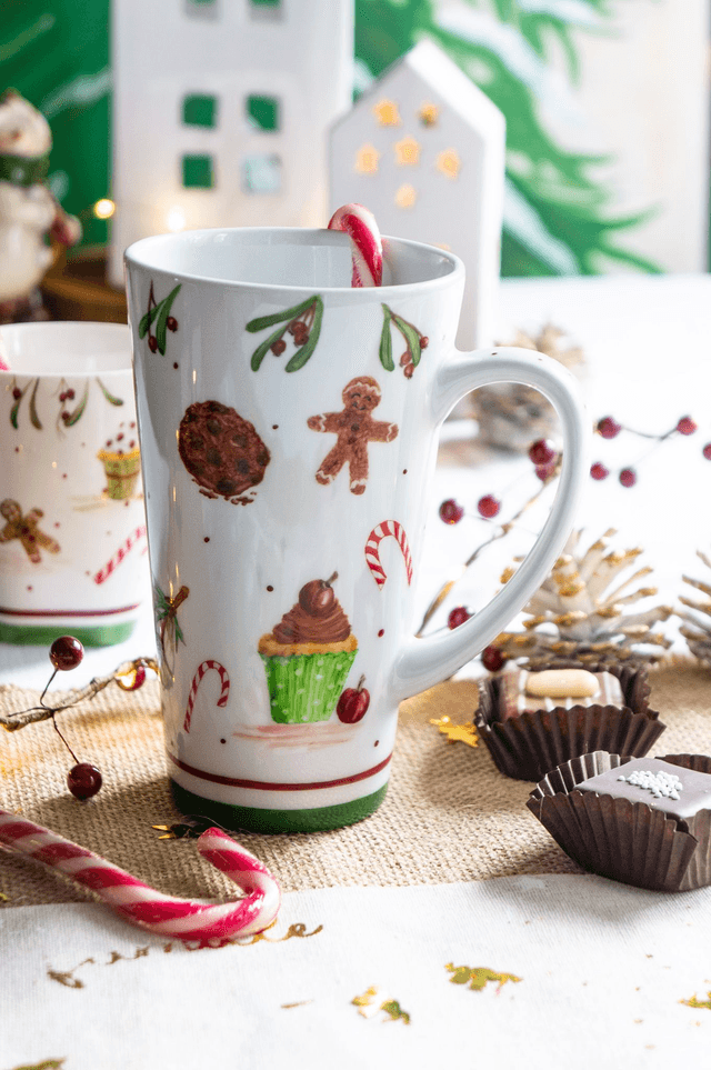 Mug XXL en Porcelaine Peint à la Main, gourmandises de Noël, mug de Noël