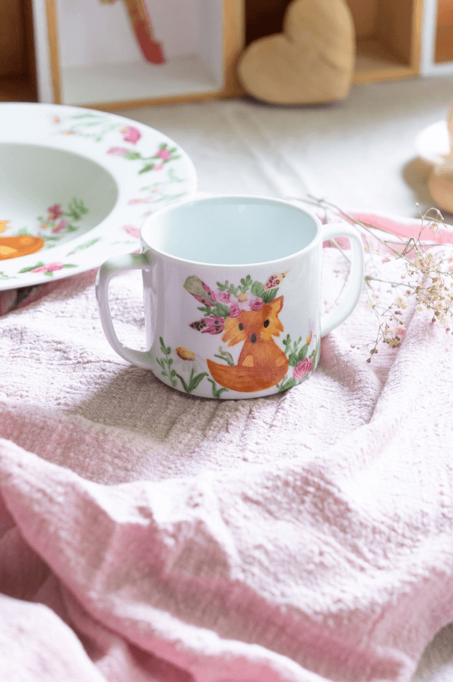 Ensemble assiette, tasse, premier repas bébé, motif renard à personnaliser, boite à dents, idée cadeau de naissance, baptême, anniversaire