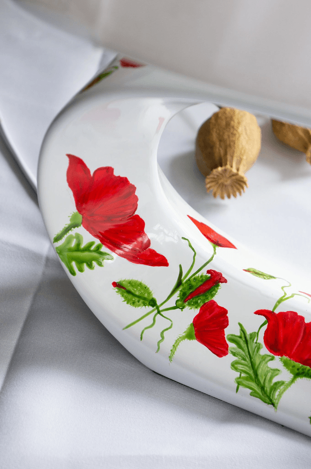 Lampe à poser en céramique peinte à la main - Coquelicots Rouge Passion, idéal pour salon, entrée, bureau