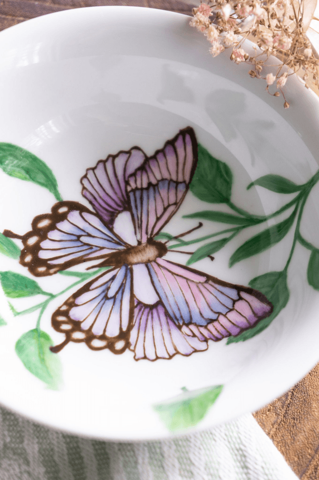 Coupelle vide poche papillon et myosotis, création artisanale unique cadeau anniversaire pour tous