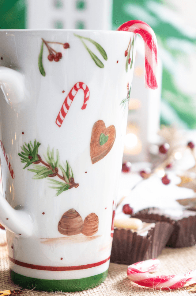 Mug XXL en Porcelaine Peint à la Main, gourmandises de Noël, mug de Noël