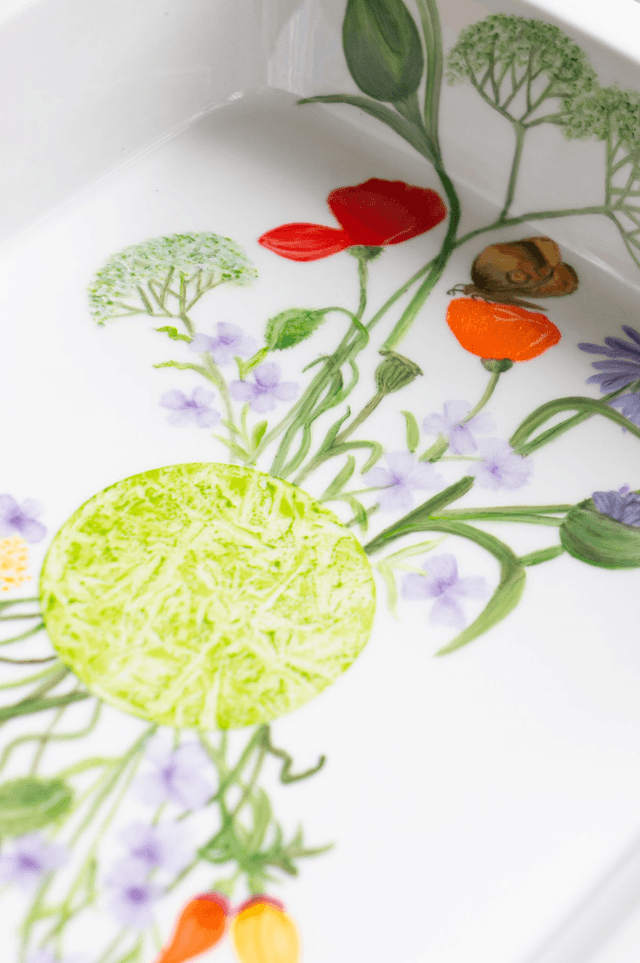 Plat en porcelaine pour le four, décor champêtre unique artisanal 