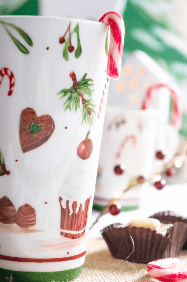 Mug XXL en Porcelaine Peint à la Main, gourmandises de Noël, mug de Noël