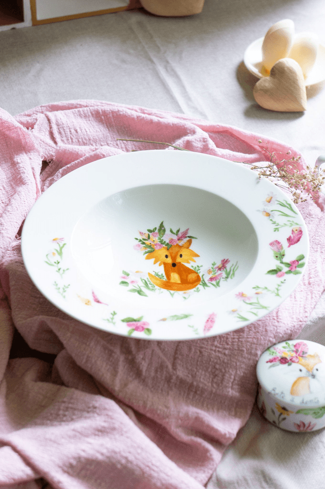 Ensemble assiette, tasse, premier repas bébé, motif renard à personnaliser, boite à dents, idée cadeau de naissance, baptême, anniversaire