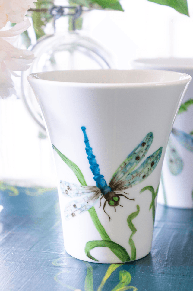 Mug à café libellules poétiques, en porcelaine fine, tasse à tisane nature , création artisanale personnalisable 