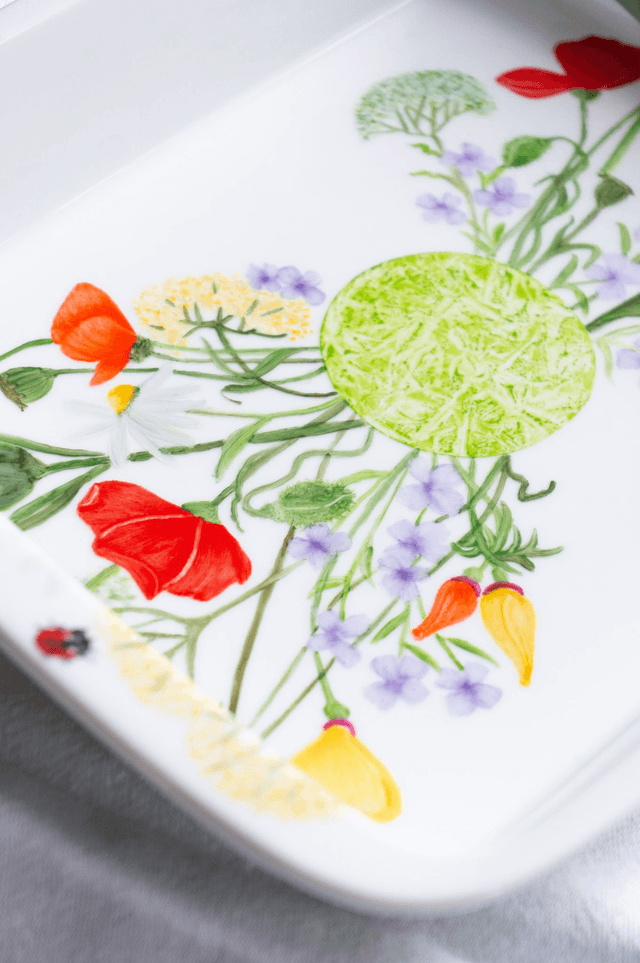 Plat en porcelaine pour le four, décor champêtre unique artisanal 