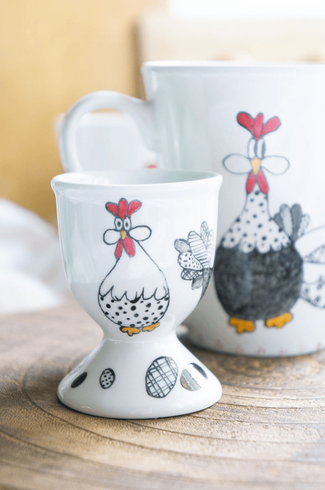 Mug et coquetier en céramique poules rigolotes, création fait-main, tasse à café et coquetier personnalisables, idées cadeaux pour tous