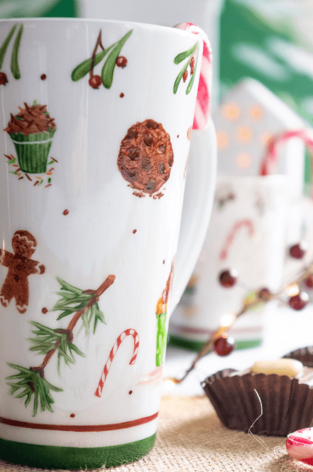 Mug XXL en Porcelaine Peint à la Main, gourmandises de Noël, mug de Noël