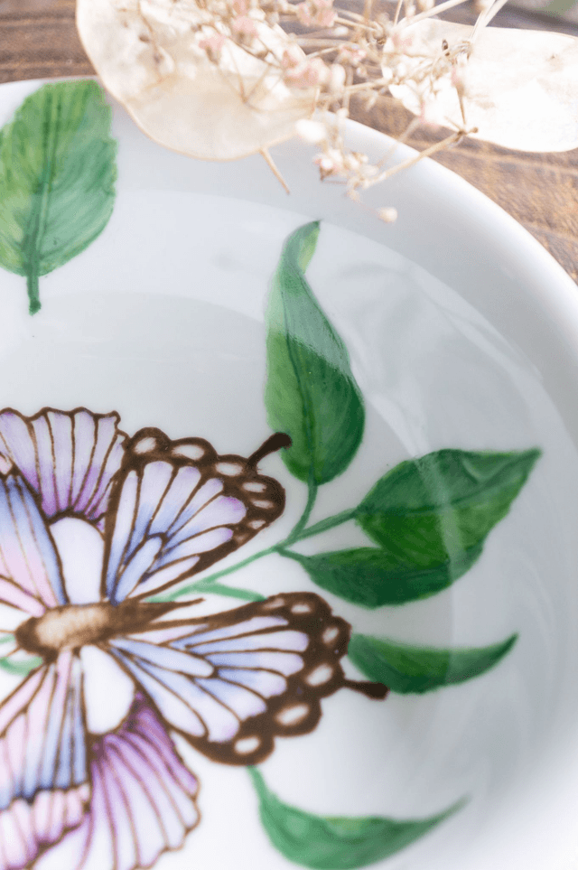 Coupelle vide poche papillon et myosotis, création artisanale unique cadeau anniversaire pour tous