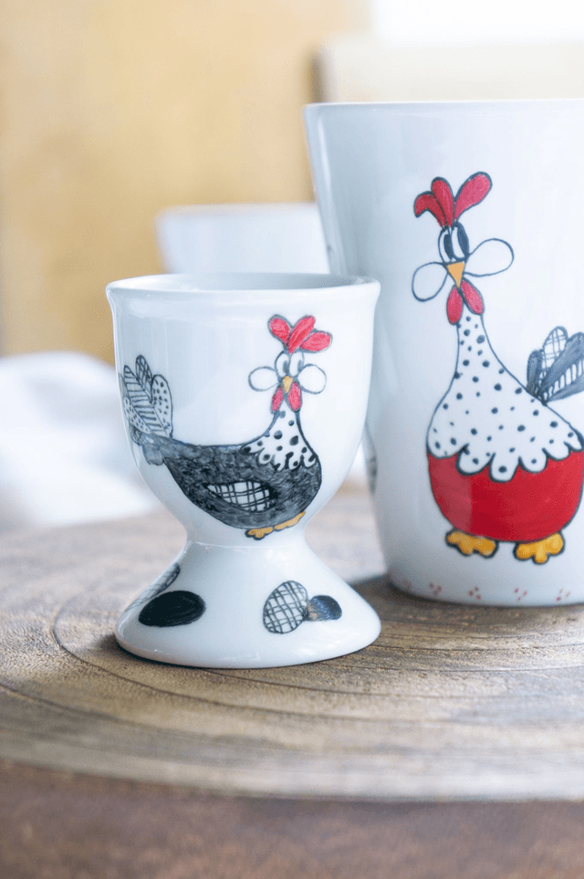 Mug et coquetier en céramique poules rigolotes, création fait-main, tasse à café et coquetier personnalisables, idées cadeaux pour tous